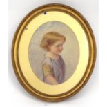 Oval watercolour of a young girl, mounted and gilt framed, 22cm x 17cm excluding the mount and frame