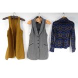 Three Vintage 1960s Biba items of clothing comprising two size 10 tweed waistcoats and a floral