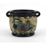 Austrian Amphora miniature jardinière decorated with a bird, 9cm high