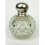 Large globular cut glass scent bottle with silver lid, J.G&S Birmingham 1912, 17cm high