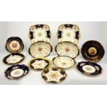 Selection of Coalport floral porcelain plates and side dishes, together with an Aynsley and a