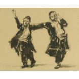 Charcoal onto paper of two Jewish men dancing, bearing a signature Feliks Topolski, framed, 36cm x