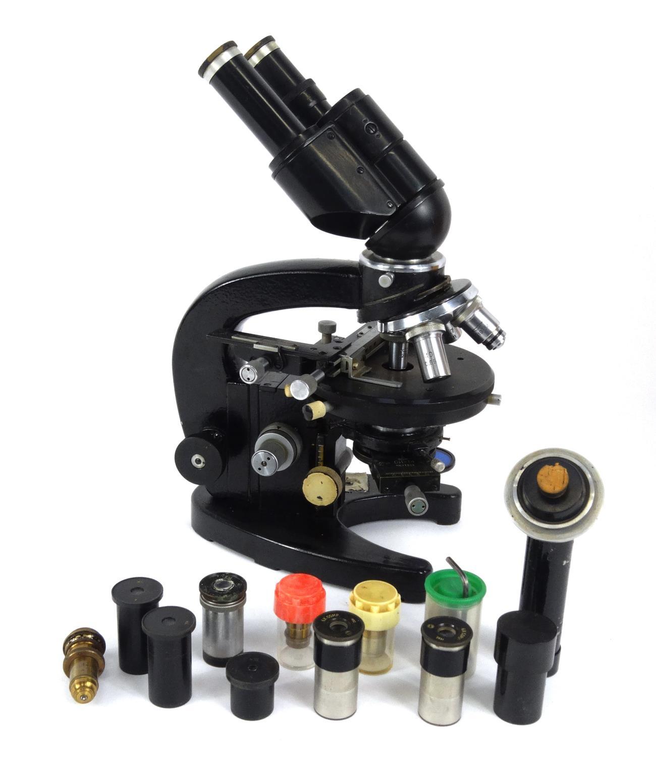 Russian microscope with extra lenses including some C. Baker of London examples, housed in a - Image 2 of 7