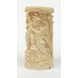 Indian pierced ivory carving of lovers under a tree, 11cm high