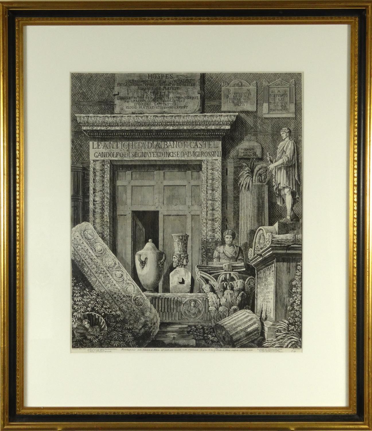 Luigi Rossini - Black and white etching, views of Rome, Frammenti, mounted and gilt framed, 57cm x - Image 4 of 5