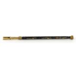 Victorian tortoiseshell dip pen with gilt metal floral inlay and citrine end, 15.5cm long