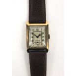 Gentleman's 9ct gold square faced wristwatch housed in a John Hawley box