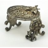 Novelty silver dolls' house table, the top decorated with a tavern scene and fish, SJR Birmingham