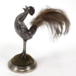 Novelty silver cockerel pin cushion, M&CL Birmingham 1910, 14cm high