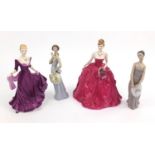 Group of four collectable figures comprising two Lladro ladies numbered 5598 and 5599, Coalport