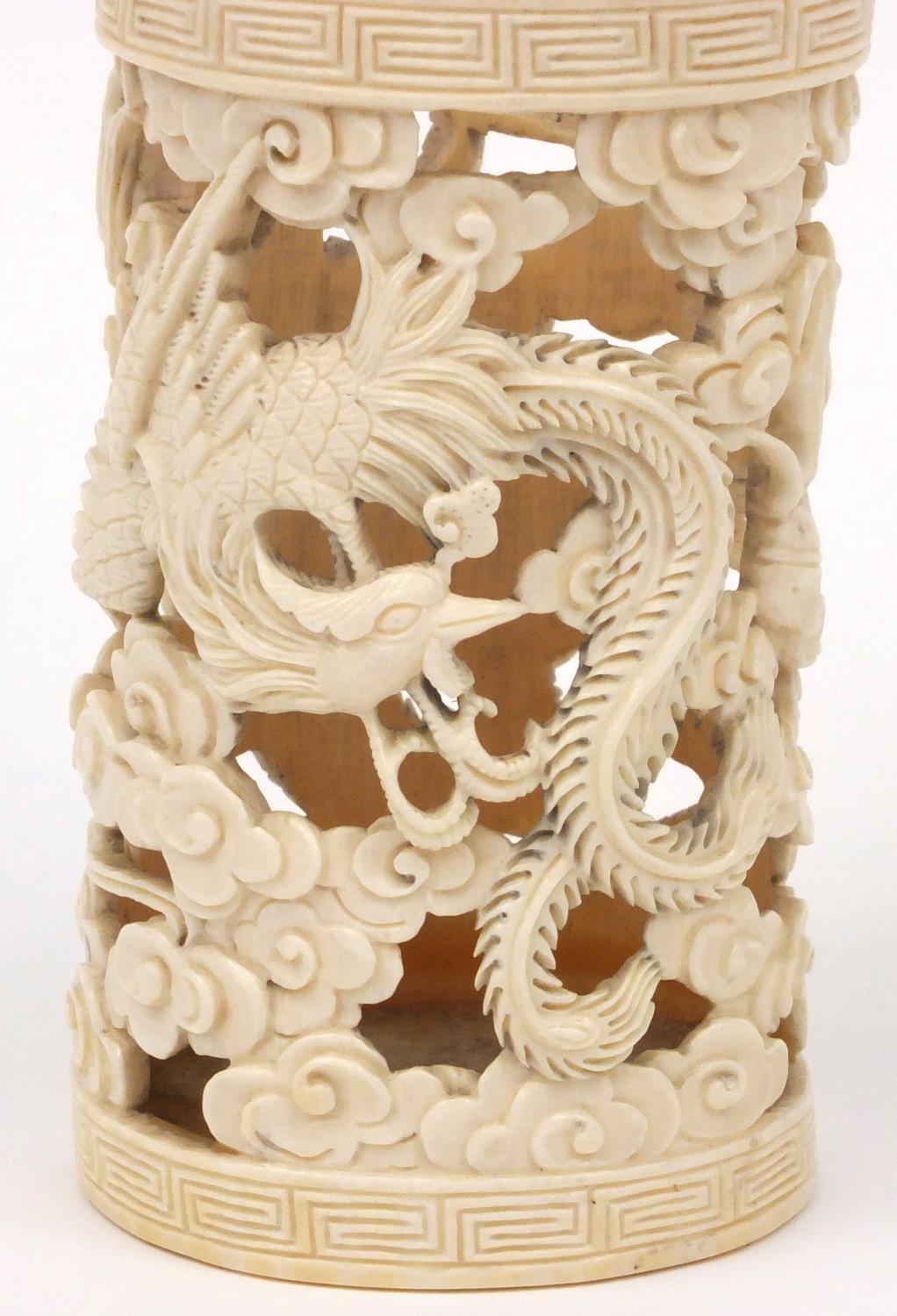 Oriental Chinese ivory pot carved and pierced with dragons, 11cm high - Image 5 of 8