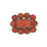 Victorian gilt metal carved coral brooch, 2.5cm long, approximate weight 3.8g