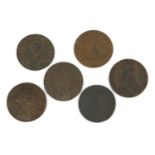 Six Elizabeth and Georgian half pennies