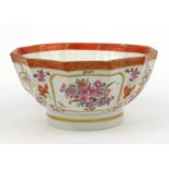 Samson hand painted porcelain bowl decorated with panels of flowers, M. Paris mark to base, 22cm