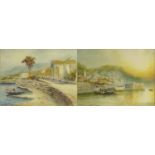 Anton P? - Two watercolours - both of Mediterranean coastal scenes, both mounted and framed, each