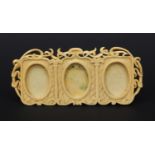 Ivory triple pierced and carved photo frame, 15cm wide