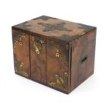 Victorian burr walnut box with brass mounts, fitted with two drawers and carrying handles, 24cm high