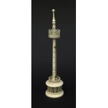 Carved Ivory thermometer in the form of a minaret tower, 21cm high