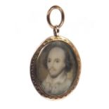 19th century oval portrait miniature of a bearded gentleman onto ivory, housed in an unmarked gold