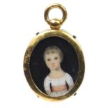 Oval portrait miniature of a child, monogrammed CH, housed in a gilt metal frame, 2.5cm high