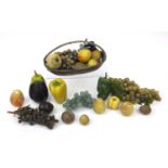 Georgian silver plated fruit basket with a group of mostly wax fruit, the basket 15cm high :To