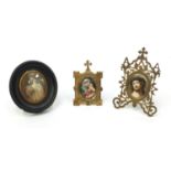 Two continental hand painted porcelain plaques, one of Madonna and child and one of Christ, both