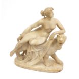 19th century carved marble figure of Una and the Lion from Spencer's Faerie Queene, 40cm high :To
