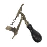 J B & Sons improved lever patent action corkscrew with wooden handle, 20cm when closed : For