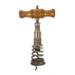 Spring barrel corkscrew with wooden handle, 17cm when closed : For Condition Reports Please visit