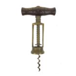 The 'King' brass corkscrew with wooden handle, 17cm when closed : For Condition Reports Please visit