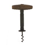 19th century brass corkscrew with wooden handle, 15.5cm when closed : For Condition Reports Please