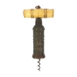 19th century Thomason type corkscrew with grape design brass barrel and bone handle, stamped