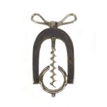 Bonsa corkscrew Reg. Mark to back, housed in a kid skin pouch, 10cm high when closed : For Condition