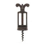 19th century steel two pillar corkscrew, 14cm when closed : For Condition Reports Please visit www.