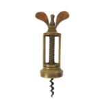 Brass two pillar corkscrew, 15cm high when closed : For Condition Reports Please visit www.