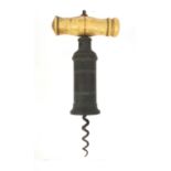 19th century brass corkscrew with bone handle, 19cm when closed : For Condition Reports Please visit