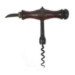 19th century steel rosewood handled corkscrew with side steel foil cutter, 15cm : For Condition