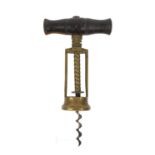 The 'King' patent brass corkscrew with wooden handle, 18cm when closed : For Condition Reports