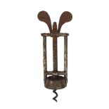 19th century steel two pillar corkscrew, 15.5cm when closed : For Condition Reports Please visit