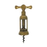 Brass two pillar corkscrew, 15cm high when closed : For Condition Reports Please visit www.