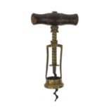 The 'King' patent brass corkscrew with wooden handle No.6064, 17cm high when closed : For