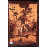 An early - mid 20th century specimen wood framed pictorial of a jungle wildlife scene,