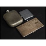 An enamel set silver plate cigarette case together with another large silver plate cigarette case