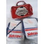 A pair of retro 1970's Jetsave airline shoulder bags along with an original retro Manchester United