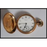 Av Beautiful Waltham 9ct gold full hunter pocket watch. Ceramic dial with fabulous movement.