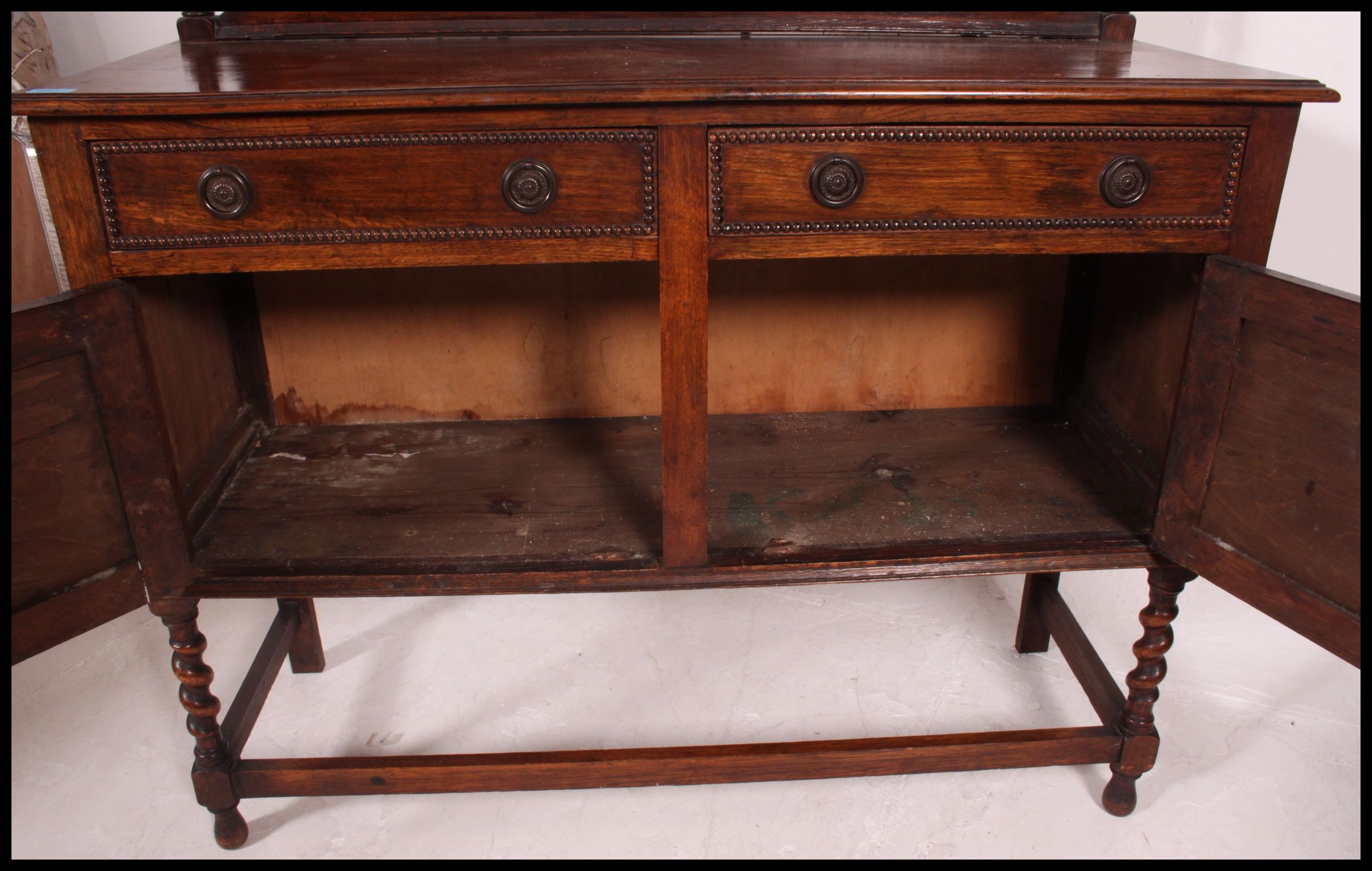 A 1930's golden oak mirror back barleytwist sideboard. - Image 5 of 5