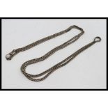 A large white metal early 20th century chain linked pocket watch albert chain with clasp. Unmarked.