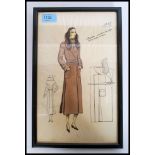 A 1930's - 1950's free drawn fashion plate of a winter fur collar coat inscribed Nanteau - Sport En