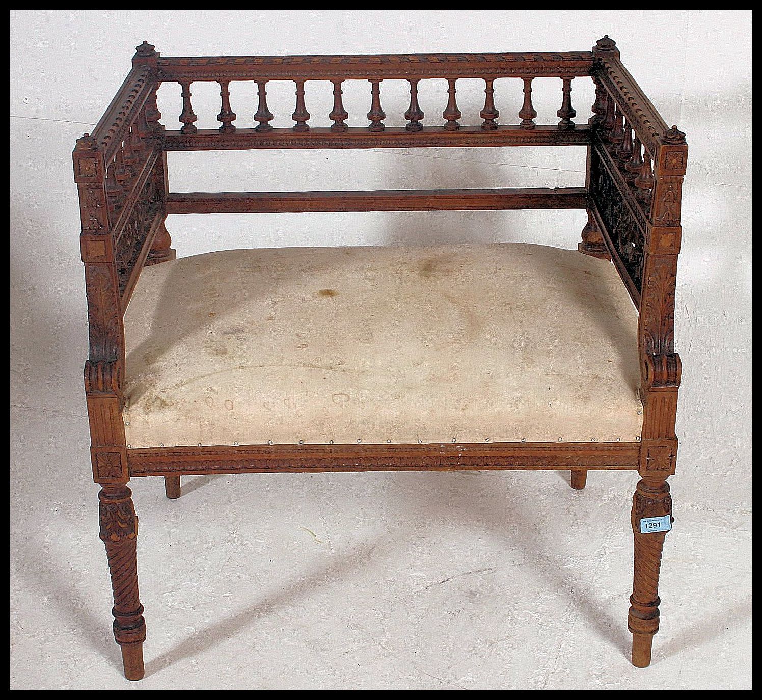 An early 20th century carved walnut Italian window seat. - Image 2 of 5