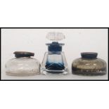 A collection of 3x vintage glass ink wells - one pair,